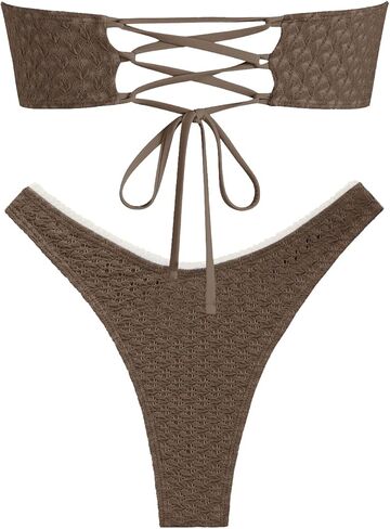 ZAFUL المرأة بيكيني بدون حمالات مخرم محكم القوس Ruched الدانتيل يصل عالية قطع العصابة ملابس السباحة مايوهات in Saudi Arabia