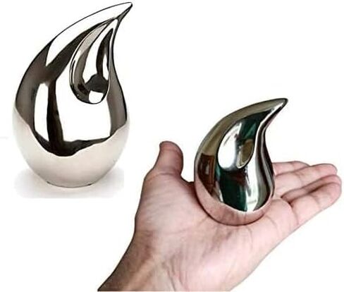 Small Keepsake Silver Teardrop Cremation Urns for Human Ashes for Both Adult Male, Female Men, Women Funeral Urns Memorial Mini Urn 3" Inch Size Pet Dogs, Cat Ashes Urn Secured Lid with Velvet Bag in Saudi Arabia