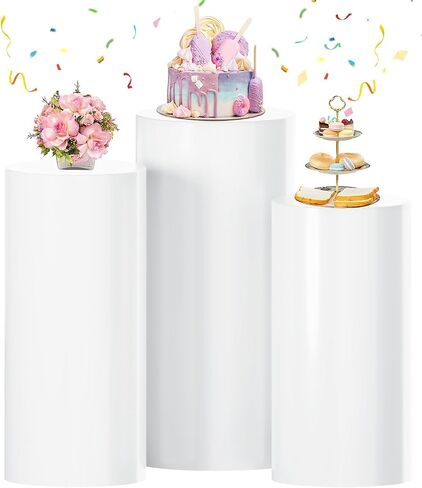 White Cylinder Stands for Party 5 PCS Plastic Cylinder Pedestal Stand Cylinder Plinth Display Box Stand Round Pillar Pedestal Stand Large Cylinder Table for Wedding Party in Saudi Arabia