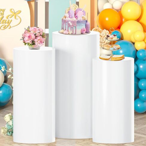 White Cylinder Stands for Party 5 PCS Plastic Cylinder Pedestal Stand Cylinder Plinth Display Box Stand Round Pillar Pedestal Stand Large Cylinder Table for Wedding Party in Saudi Arabia