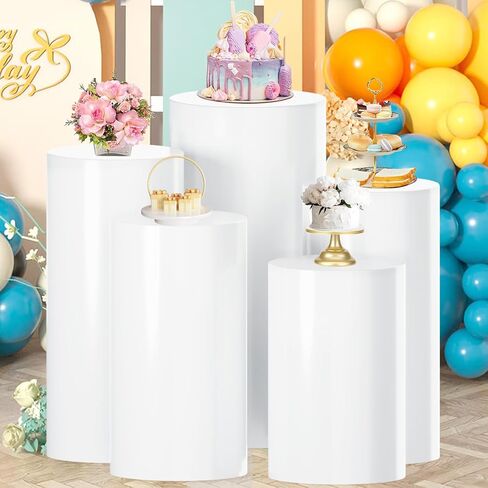 White Cylinder Stands for Party 5 PCS Plastic Cylinder Pedestal Stand Cylinder Plinth Display Box Stand Round Pillar Pedestal Stand Large Cylinder Table for Wedding Party in Saudi Arabia
