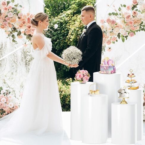 White Cylinder Stands for Party 5 PCS Plastic Cylinder Pedestal Stand Cylinder Plinth Display Box Stand Round Pillar Pedestal Stand Large Cylinder Table for Wedding Party in Saudi Arabia