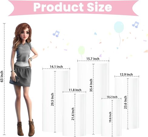 White Cylinder Stands for Party 5 PCS Plastic Cylinder Pedestal Stand Cylinder Plinth Display Box Stand Round Pillar Pedestal Stand Large Cylinder Table for Wedding Party in Saudi Arabia