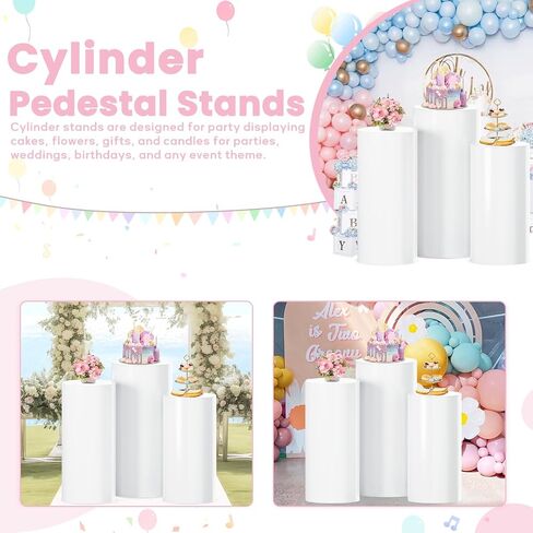 White Cylinder Stands for Party 5 PCS Plastic Cylinder Pedestal Stand Cylinder Plinth Display Box Stand Round Pillar Pedestal Stand Large Cylinder Table for Wedding Party in Saudi Arabia