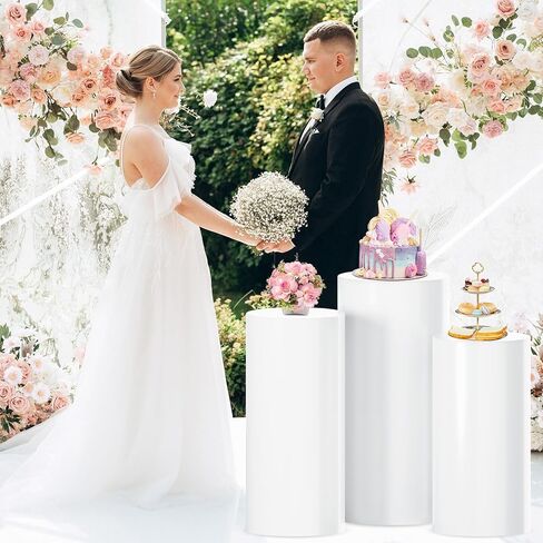 White Cylinder Stands for Party 5 PCS Plastic Cylinder Pedestal Stand Cylinder Plinth Display Box Stand Round Pillar Pedestal Stand Large Cylinder Table for Wedding Party in Saudi Arabia
