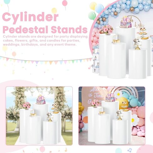 White Cylinder Stands for Party 5 PCS Plastic Cylinder Pedestal Stand Cylinder Plinth Display Box Stand Round Pillar Pedestal Stand Large Cylinder Table for Wedding Party in Saudi Arabia