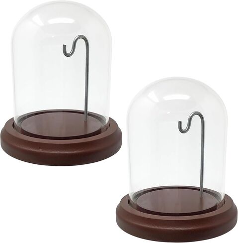 BANBERRY DESIGNS Clear Glass Dome with Hook & Base - 4.5" H X 4" W - Wooden Base - Display Dome - Metal Hook in Saudi Arabia