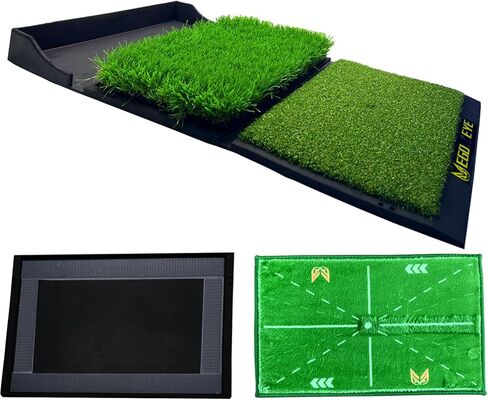 Golf Hitting Mat with Ball Tray, 17x30 Dual-Turf Golf Mats Practice Outdoor, Heavy Duty Rubber Base, Golf Chipping Practice Mat,Portable Golf Traini with Rubber Tee (Dual Turf Velcro with Ball Tray) in Saudi Arabia