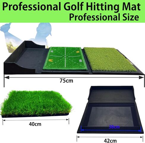 Golf Hitting Mat with Ball Tray, 17x30 Dual-Turf Golf Mats Practice Outdoor, Heavy Duty Rubber Base, Golf Chipping Practice Mat,Portable Golf Traini with Rubber Tee (Dual Turf Velcro with Ball Tray) in Saudi Arabia