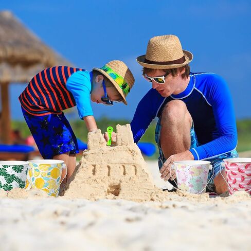 16 Pcs Small Metal Beach Bucket Sand Bucket 4.4 x 5.4 x 6.4 Inches Hawaiian Mini Drink Bucket with Handles for Summer Beach Theme Birthday Party Favors(Fresh) in Kuwait