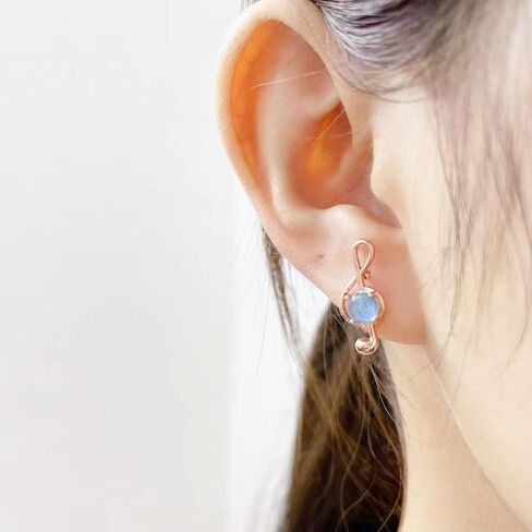 Opal Music Note Asymmetrical Stud Earrings for Women Girls White Gold Plated Round Created Opal Ear Piercing Dangle Drop Earring Fashion Jewelry Gifts Sensitive Ears in Saudi Arabia
