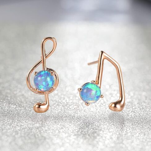 Opal Music Note Asymmetrical Stud Earrings for Women Girls White Gold Plated Round Created Opal Ear Piercing Dangle Drop Earring Fashion Jewelry Gifts Sensitive Ears in Saudi Arabia