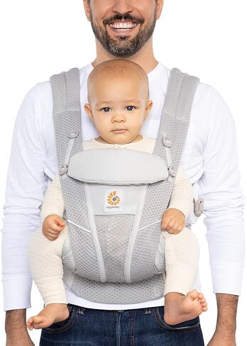 حاملة أطفال شبكية قابلة للتنفس من Ergobaby Omni Breeze لجميع أوضاع الحمل لحديثي الولادة والأطفال الصغار مع دعم قطني معزز وتدفق الهواء (7-45 رطل)، ألماس زيتوني ناعم in Kuwait
