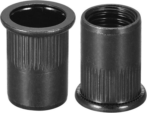uxcell M10 Rivet Nuts Carbon Steel Zinc-Plated Knurled Flat Head Threaded Insert Nut Black 30Pcs in Saudi Arabia