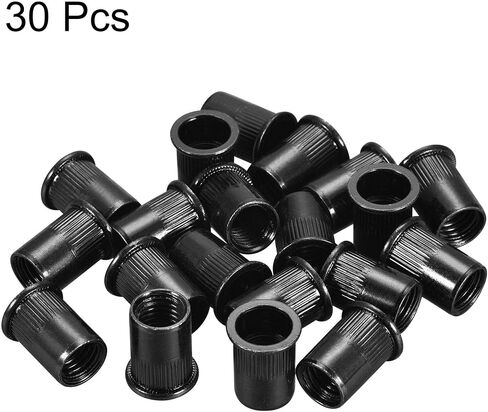 uxcell M10 Rivet Nuts Carbon Steel Zinc-Plated Knurled Flat Head Threaded Insert Nut Black 30Pcs in Saudi Arabia