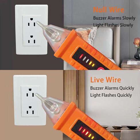 Voltage Tester, Non-Contact Voltage Detector, Electrical Tester, 3 Ranges AC 12V/48V/70V-1000V, Live/Null Wire Tester with Buzzer Alarm and Flashlight, Wire Breakpoint Finder - Orange in Saudi Arabia
