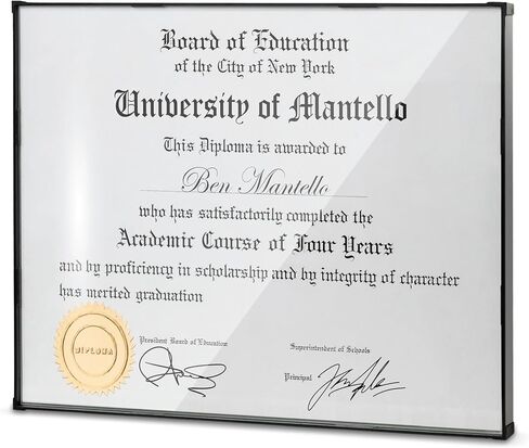 Mantello Modern Minimalist 8.5 x 11 Diploma Frame Document Frames | Sleek Borderless Certificate Frame, Wall Mount or Tabletop, 8.5x11 inch Letter Sized Award Display | Black Frame, Single Pack in Kuwait