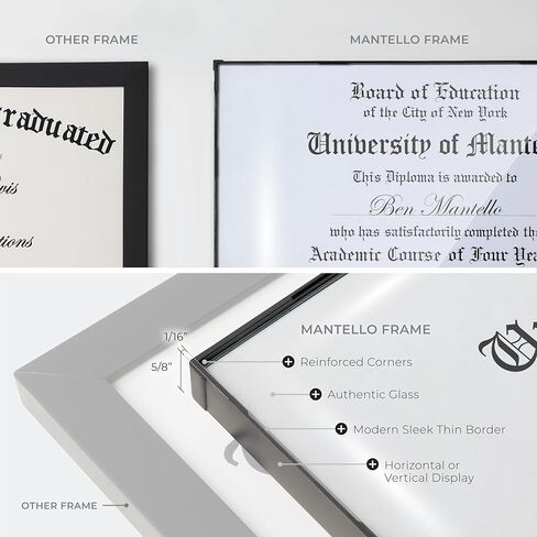 Mantello Modern Minimalist 8.5 x 11 Diploma Frame Document Frames | Sleek Borderless Certificate Frame, Wall Mount or Tabletop, 8.5x11 inch Letter Sized Award Display | Black Frame, Single Pack in Kuwait