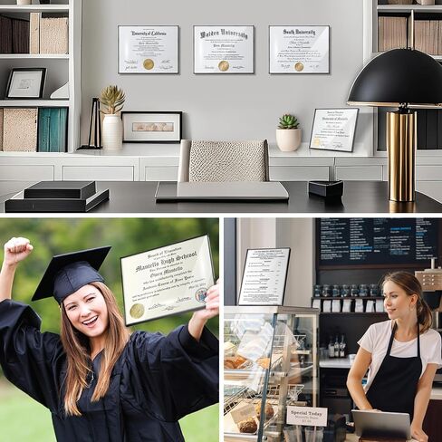 Mantello Modern Minimalist 8.5 x 11 Diploma Frame Document Frames | Sleek Borderless Certificate Frame, Wall Mount or Tabletop, 8.5x11 inch Letter Sized Award Display | Black Frame, Single Pack in Kuwait