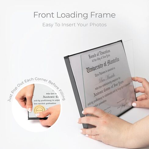 Mantello Modern Minimalist 8.5 x 11 Diploma Frame Document Frames | Sleek Borderless Certificate Frame, Wall Mount or Tabletop, 8.5x11 inch Letter Sized Award Display | Black Frame, Single Pack in Kuwait