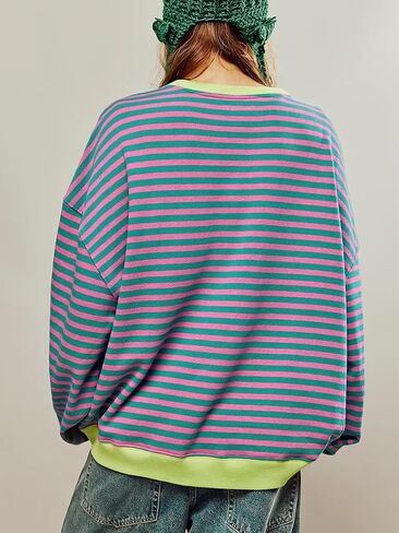 Women's Oversized Striped Sweatshirt 2024 Fall Pullover Color Block Tunic Tops Outfits with Pocket in Saudi Arabia