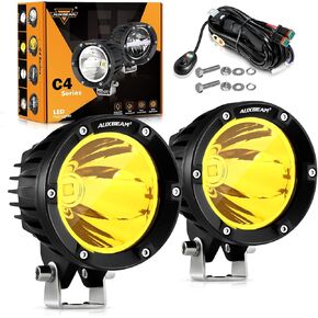 Auxbeam Fog Lights Amber 4 inch 72W, Round Spot Lights Offroad Yellow LED Pods Driving Off Road Light Bar A-Pillar Bumper Ditch Lights for Trucks Motorcycle ATV UTV Wrangler