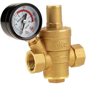 RV Water Pressure Regulator Water Pressure Gauge Water Pressure Regulator, Adjustable Dn15 Brass RV Water Pressure Regulator With Gauge Reducer, Gauge Meter