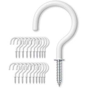 Ceiling Hooks – Vinyl Coated Screw Hooks – 1-1/2 Inches Cup Hooks – Screw-in Hooks – 20 Pack – White