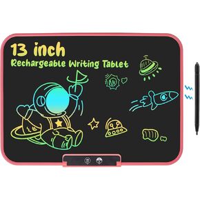 LCD Writing Tablet for Kids 13 Inch,Rechargeable Colorful Drawing Writing Board,Reusable Doodle Pad Electronic Drawing Tablet,Educational and Learning Toy for Boys Girls (Pink)