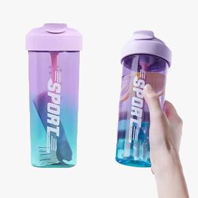 Large capacity sports water bottle，Leak-proof bottle with straw，Plastic Premium Filtering Water Bottle，Applied to: Fitness, Gym, and Outdoor Sports，23oz，purple