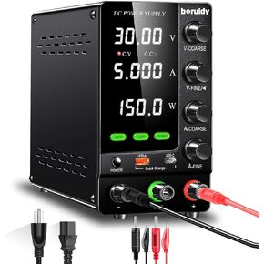 boruidy DC Power Supply Variable 30V 5A,Encoder Adjustable Regulated Bench Power Supply 4-Digit High Precision DIsplay,Lab Power Supplies with USB-A/C Quick Charging Port OCP OVP Button Output Switch