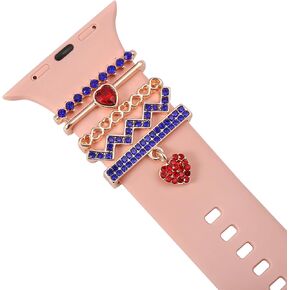 Decorative Heart Rings Loops Compatible with Apple Watch Silicone Bands Charms 45mm 44mm 42mm 41mm 40mm 38mm 7 6 5 4 3 2 1 Diamond Love metal Charms Slide Accessories for iwatch Series 7 6 5 4 3 2 1 (No Watch Band)