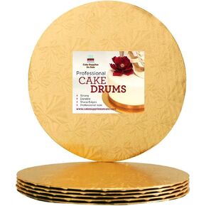 10 inch Gold Round Thin Sturdy Cake Board Drums for Displaying Cakes, 1/4 Inch Thick, (12-Pack)
