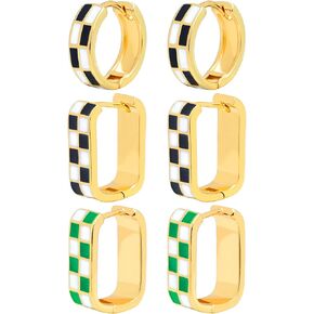 SUBANG 3 Pairs 14K Gold Plated Hoop Earrings for Women Hypoallergenic Earrings Inlaid Cubic Zirconia Earrings Pattern Cutout Diamond Huggie Earrings for Women Girls