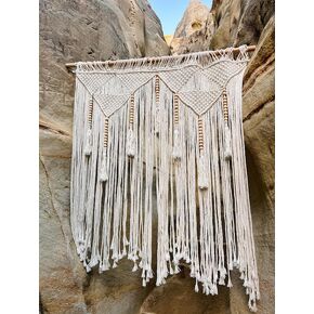 Large Macrame Wall Hanging – Durable, Elegant Home Decor w/ Wooden Bead Accents, Rod, Reusable Canvas Bag - Easy Mounting Macrame Wall Decor - Perfect Boho Macrame Wall Hanging Gift for Any Occasion
