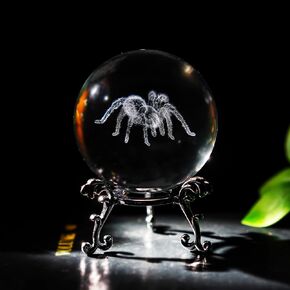 HDCRYSTALGIFTS 3D Etched Mushroom Crystal Ball Paperweight - 60mm Glass Decorative Ball with Silver Metal Stand, Glass Art Full Sphere Craft Home Table Decor, 2.3inch