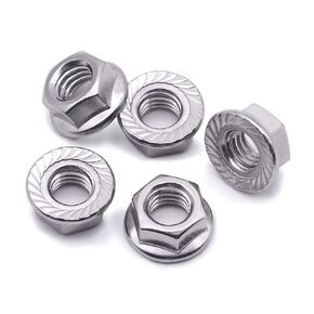 M6-1.0 Serrated Flange Hex Lock Nuts, 304 Stainless Steel 18-8, Bright Finish, Full Thread, Pack of 30