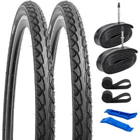 YUNSCM 2-PCS 700C Bike Tires 700x40C/40-622 and 700C Heavy Duty Bike Tubes Presta Valve with 2 Rim Strips Compatible with 700x38C 700x39C 700x40C 700x41C 700x42C Bike Bicycle Tires and Tubes (P-1134)