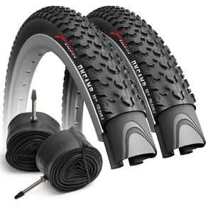 Fincci Pair 27.5 x 2.10 Mountain Bike Tire 54-584 Foldable Tires with Presta Inner Tubes for Road MTB Mud Dirt Offroad Bicycle - 27.5x2.10 Tire Pack of 2
