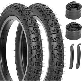 Hycline Kids Bike Replacement Tires Set：2-Pack 12.5/14/16/20x2.125 Inch Premium Butyl Rubber Puncture-Resistant Folding Bicycle Tires and 2 Pcs Bike Tubes Schrader Valve with Tire Levers for BMX MTB
