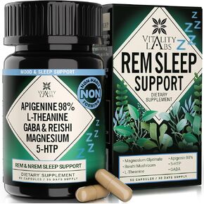 Natural Sleep Aid Supplement for Adults Without Melatonin - Non-Habit Forming Herbal Sleep - GABA, L-Theanine, Reishi Mushroom, Apigenin, Magnesium Glycinate, 5-HTP - 90 Vegan Capsules