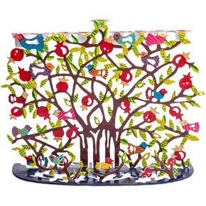 Hanukah Menorah Laser Cut Multi Color Pomegranate Design by Artist