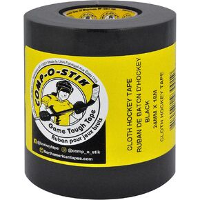 Hockey Tape Black for Sticks and Grips, Multi-Purpose Strong Durable Cloth Tape, COMP-O-STIK 4 Pack 24MM X 18M, Easy to Stretch and Tear, Exceptional Performance, Minimal Adhesive Residue