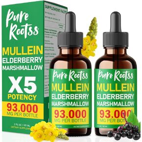 5-in-1 Mullein Chlorophyll Drops for Lungs Pack 2, 93,000MG Active with Elderberry, Marshmallow Root & Quercetin for Lung Detox & Cleanse I Immune & Respiratory Support for Smokers