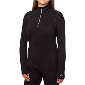 Hot Chillys Women's Clima-Tek Zip-T Midweight Relaxed Fit Base Layer - Black, Small