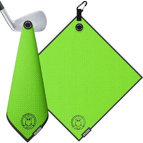منشفة Ghost Golf المغناطيسية (Greenside) - منشفة جولف من الألياف الدقيقة فائقة الامتصاص مع مغناطيس لعربات الجولف أو النوادي - معدات جولف 18 بوصة × 18 بوصة - نمط نسج الوافل (أخضر نيون)