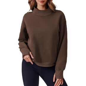 PINSPARK Sweatshirt for Women 2024 Fall Outfits Long Sleeve Fleece Top Turtleneck Sweater Shirts with Side Pockets Thumb Hole