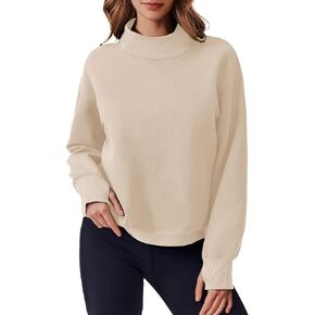 PINSPARK Sweatshirt for Women 2024 Fall Outfits Long Sleeve Fleece Top Turtleneck Sweater Shirts with Side Pockets Thumb Hole