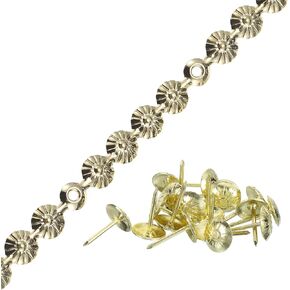 uxcell Upholstery Tacks Strips, 1Meter Flower Decorative Nail Trims for Sofa Headboard Chair Furniture with Upholstery Nails (11mm Gold)