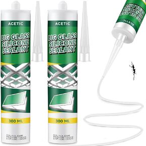 Clear Silicone Sealant Caulk, 100% Silicone Waterproof Sealant Adhesive Caulking Tool for RV Marine Home Window Roof Door Kitchen Bathroom Bathtub Shower Auto Leakproof Seal, 10.1fl oz(2 Pack)